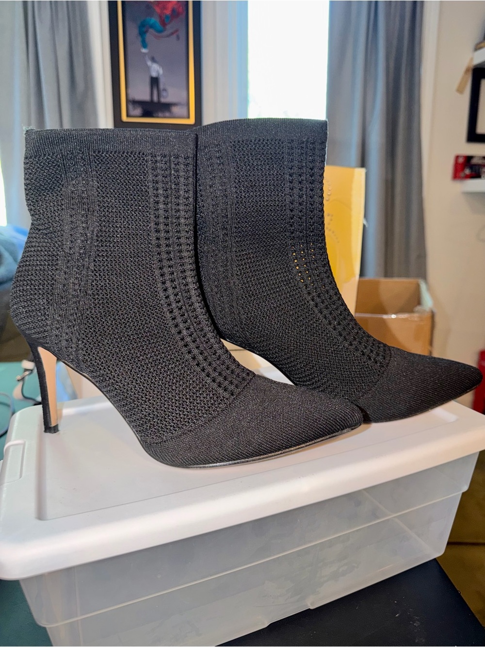 Catherines Black Knit Pointed Toe Ankle Booties